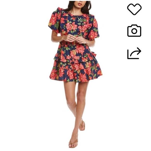 Walter Baker Ciara Floral Puff Sleeve Cotton Minidress Blue Pink M READ - Picture 10 of 10